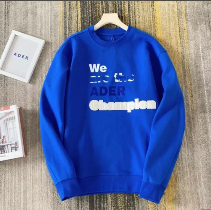 

ADER 2021 Осень-Зима Новое Поступление Синие Большие буквы WE слоган круглый вырез свитер adre дизайнерский