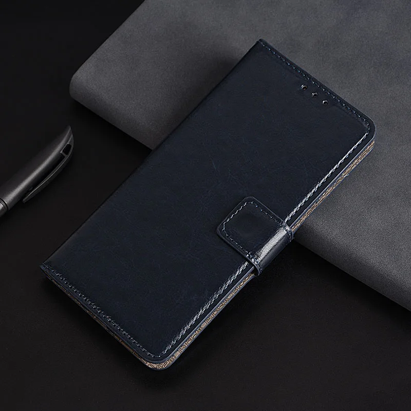 Для Oukitel C17 Pro Чехол роскошный Флип PU кошелек кожаный чехол для Oukitel C17 Pro Чехол сумки с фоторамкой слот для карт 6,35 дюймов - Цвет: Темно-синий
