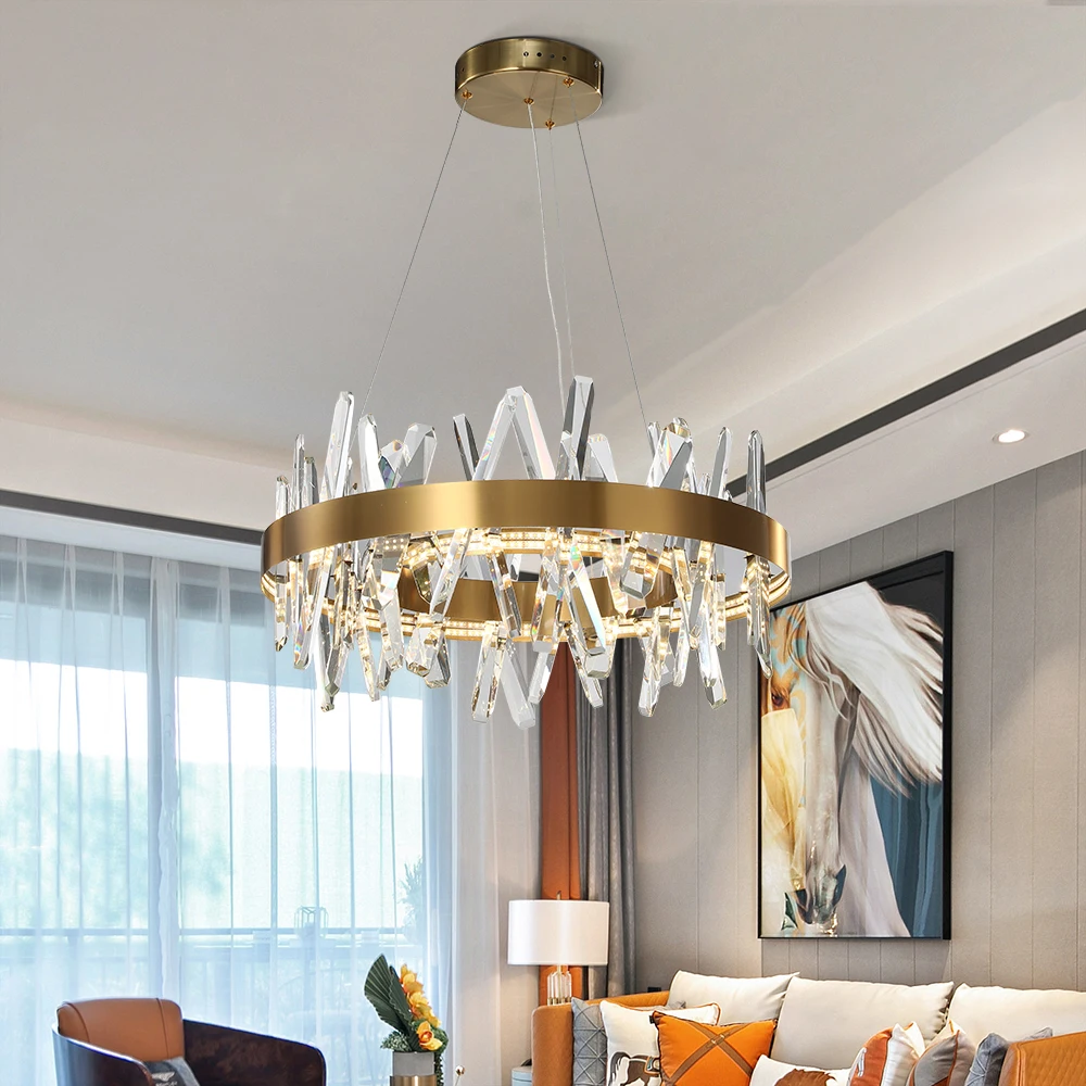 

Modern chandelier for living room round led chandeliers bedroom dining room gold light crystal indoor lighting