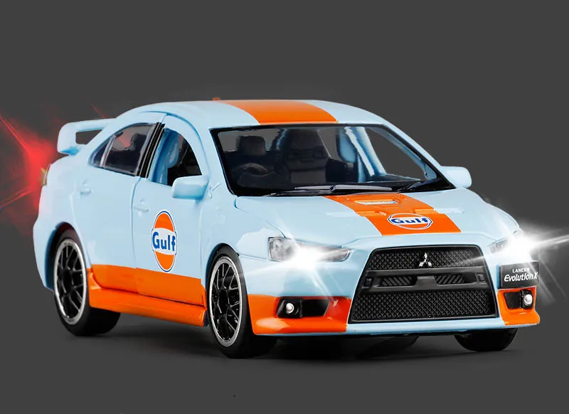 Модель игрушечного автомобиля Lancer EVO X 10 с изображением масла в заливе модель со