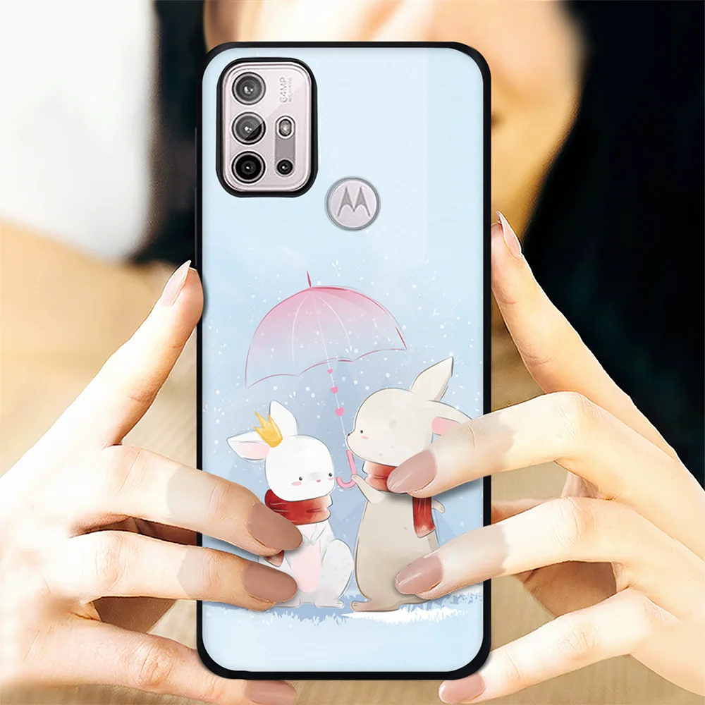kawaii rabbit phone case for motorola moto g30 g stylus power 2021 play e20 edge fusio 20lite pro g20 g60s e40 back shell covers free global shipping