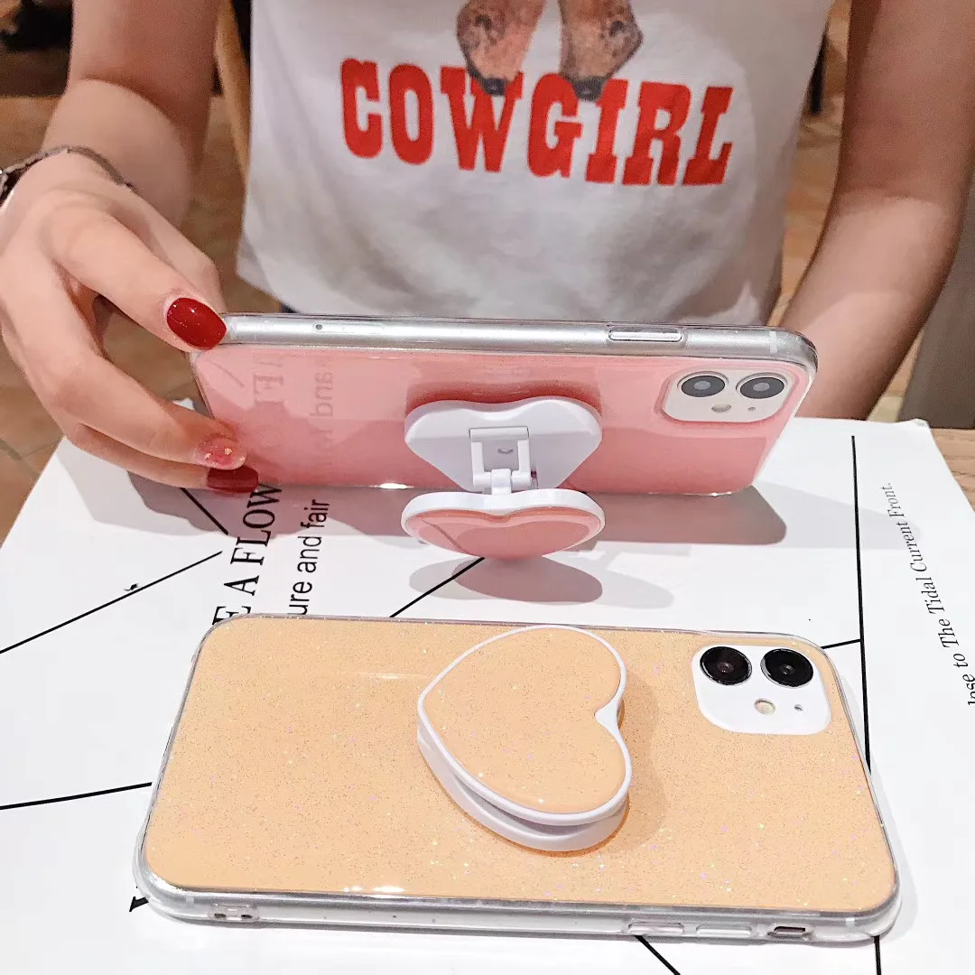 

Fashion Candy Love Heart Phone Case for IPhone 11 Pro 7 8plus Xsmax Xr Cute Glitter Holder Stand Shockproof Silicon Back Cover