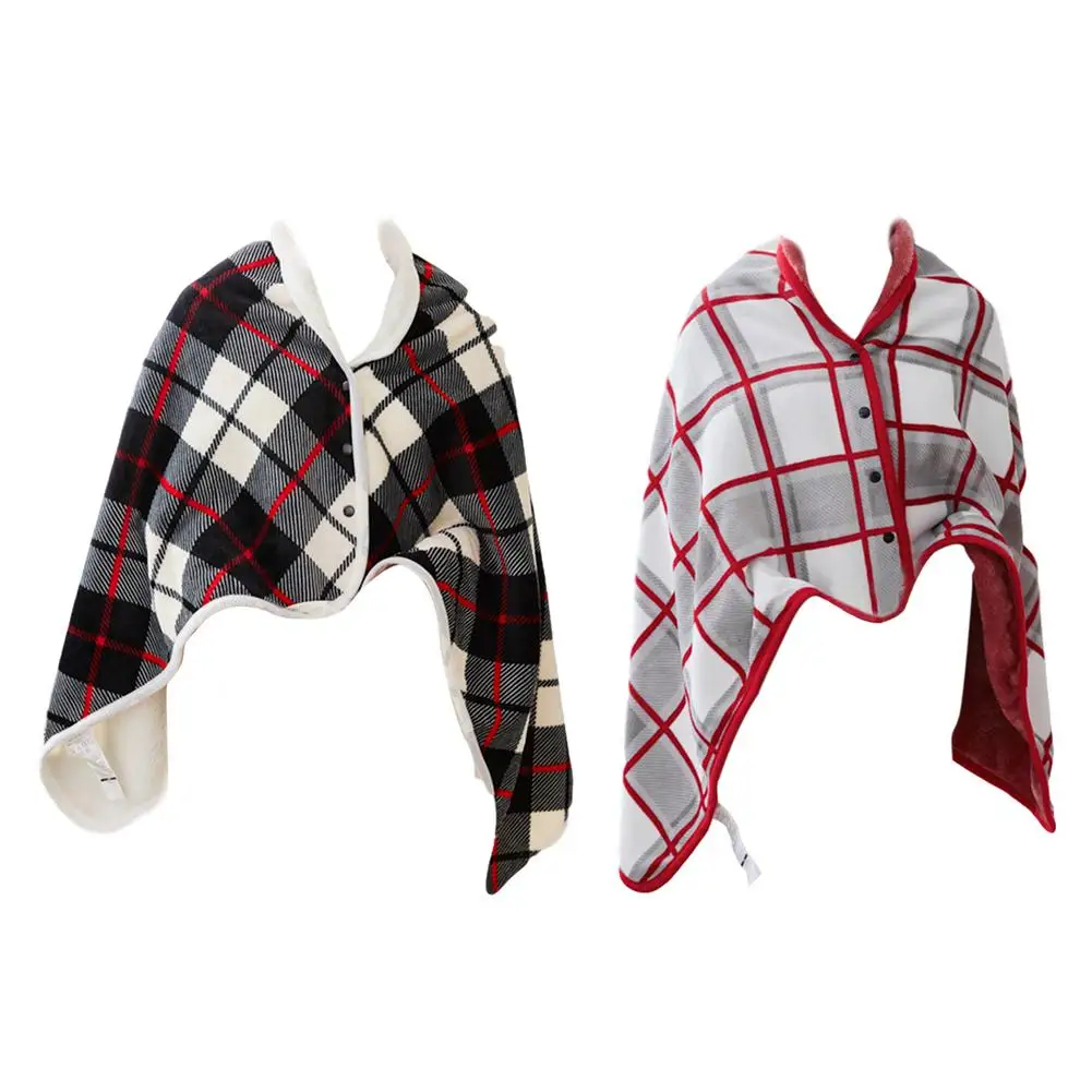 

Summer Air Conditioning Blanket Check Pattern Wearable Lazy Blanket Wrap Soft Warm Flannel Shawl For Home Office Camping