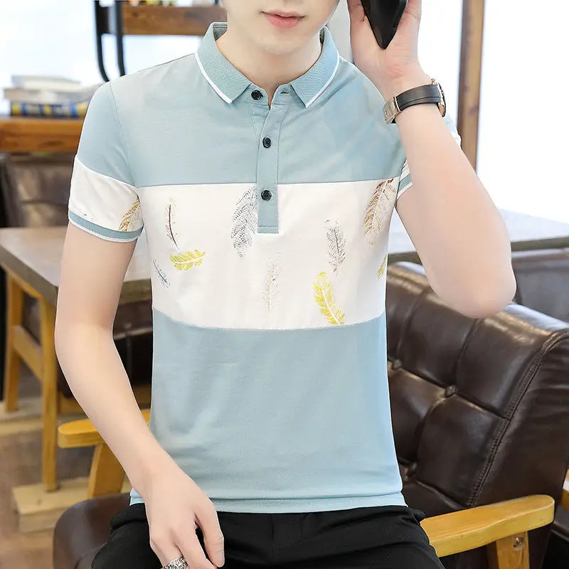 

Good Quality Cotton Men's Printed Short-Sleepy Polo Shirt Trendy Casual Menswear Undershirt Slim Fit Polo Collar Top