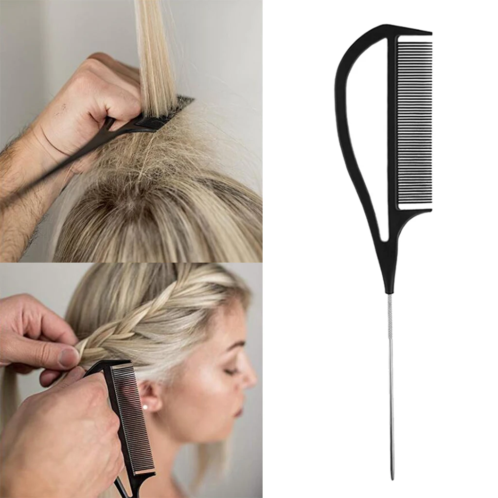 

Hairdresser Barber Metal Pin Tail Rat Tail Comb for Styling Hairdressing Weaving