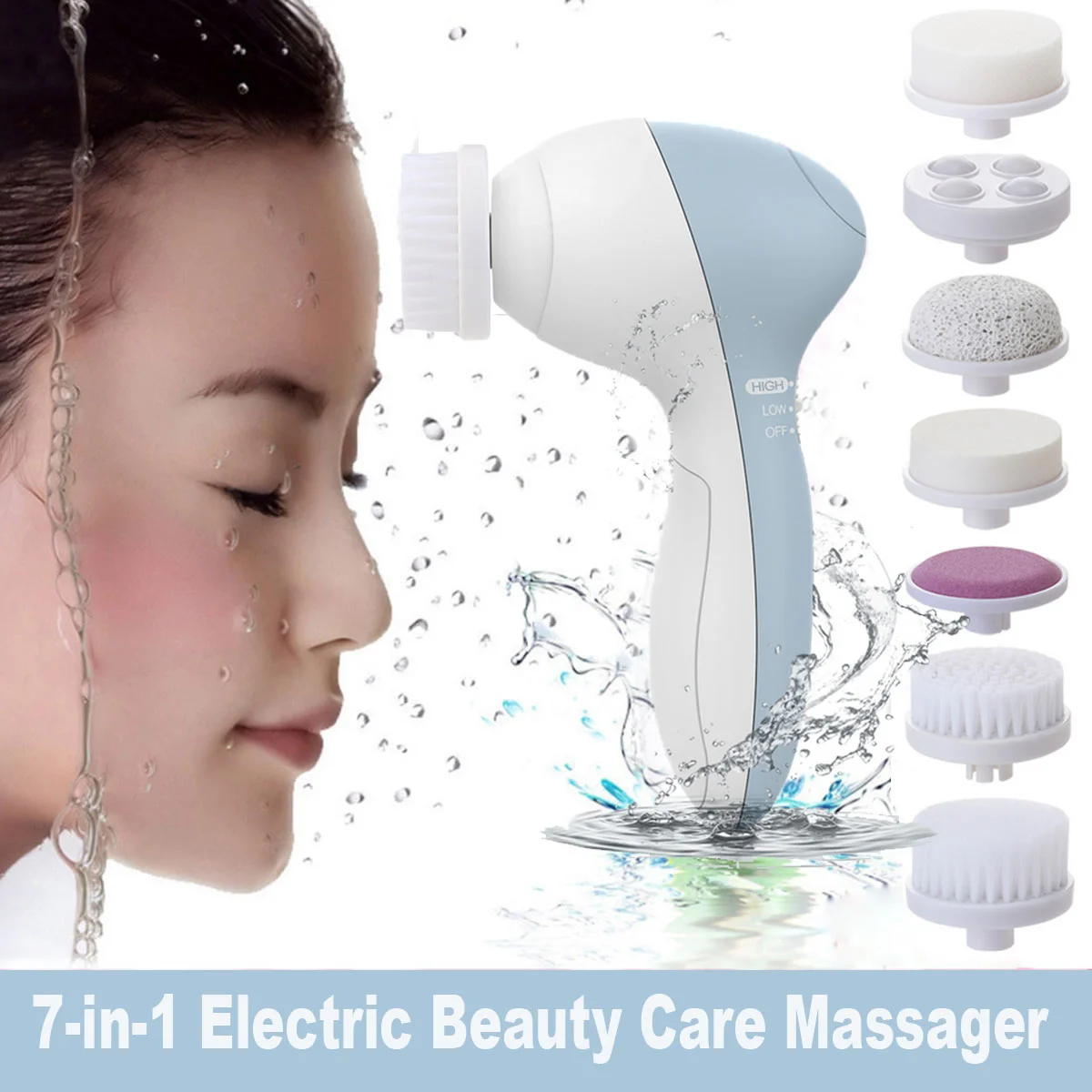 P2017 Portable Waterproof 7-in-1 Beauty Care Massager Facial Cleaner (Light Blue) | Красота и здоровье