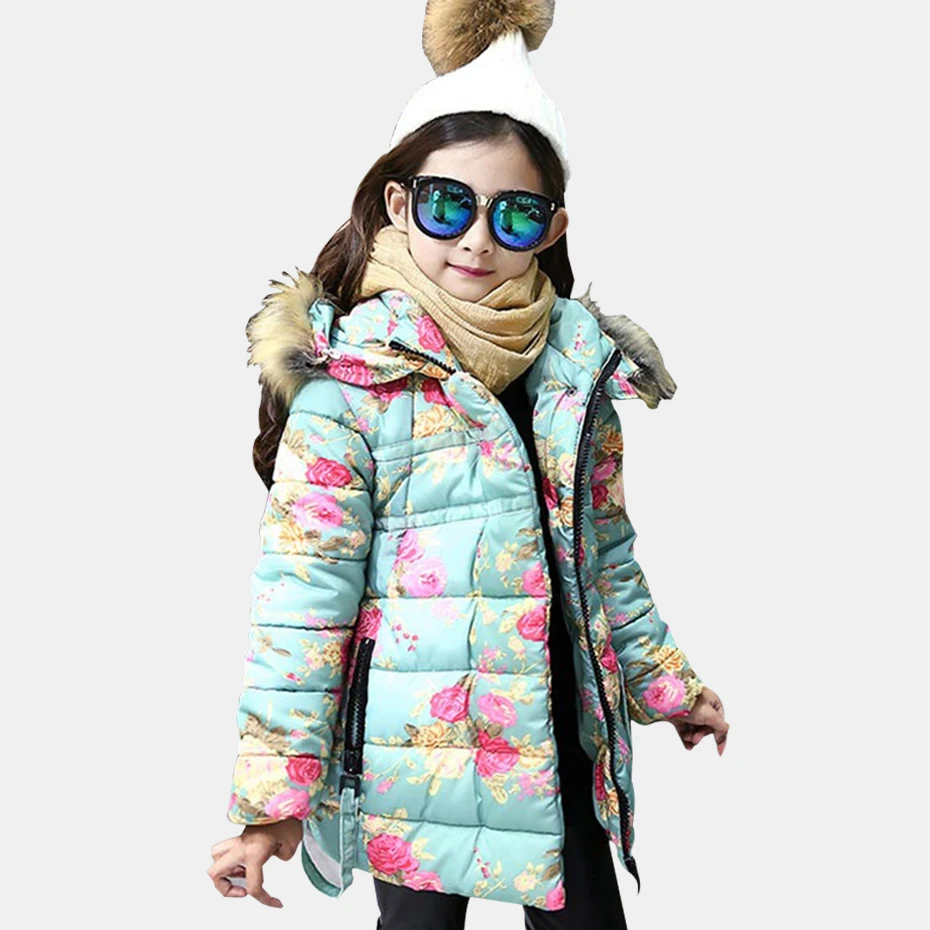 Пальто для девочек верхняя одежда с цветочным узором Детское пальто в полную