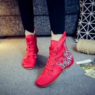 Женские бархатные ботинки из хлопчатобумажной ткани на плоской подошве, женские повседневные короткие ботильоны на шнуровке, мягкие осенне-зимние ботинки в стиле ретро с цветочной вышивкой