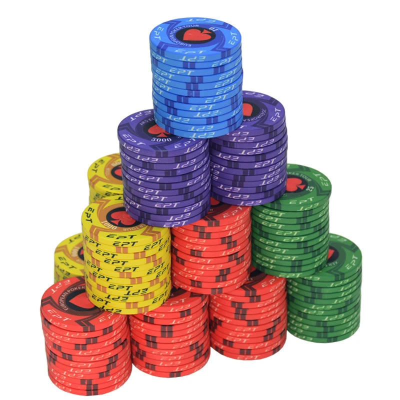 25pcs/Lot EPT Ceramic Poker Chip Texas Poker Chips Professional Casino European Poker Chips Set Round Poker Coins