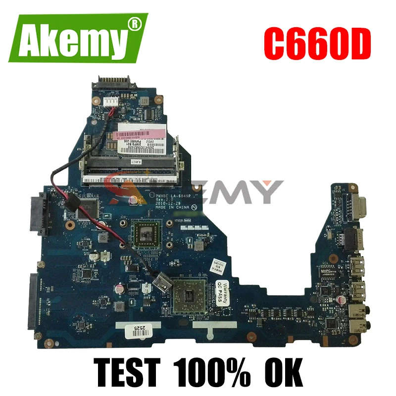 

Материнская плата Akemy K000124430 для ноутбука Toshiba Satellite C660, процессор ddr3 PWWBE LA-6849P, основная плата работает