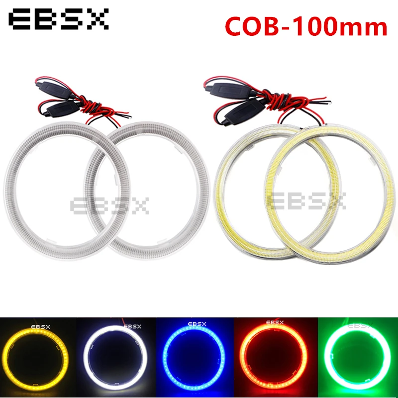 

EBSX 2 шт. автомобильный COB светодиодный ангельские глазки COB 100 мм DC 12 В/24 В Авто Halo Кольцо Автомобильный мотоцикл фара с крышкой белый синий красный желтый