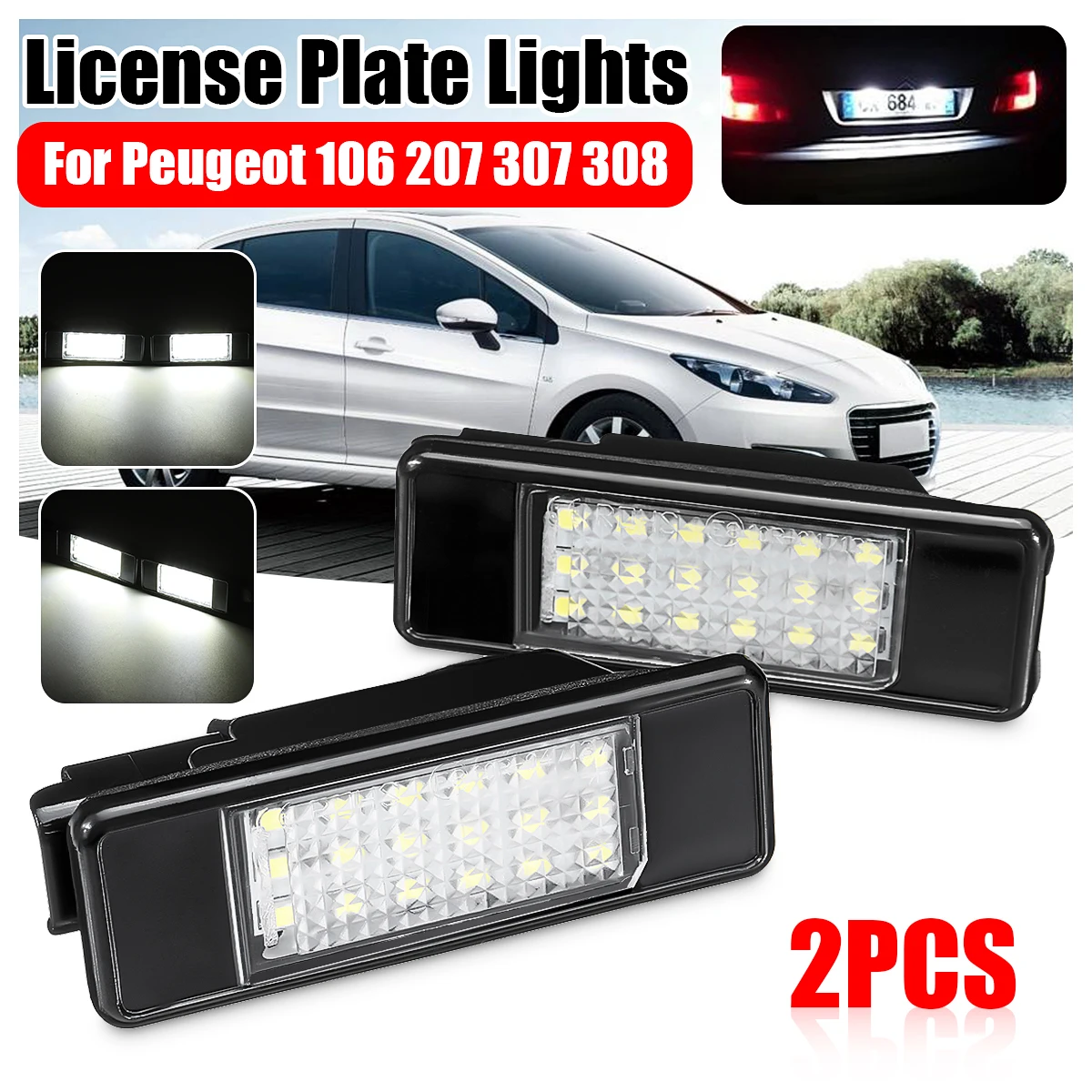 Светодиодные лампы для номерного знака Peugeot 106 207 307 308 406 407 Citroen Berlingo C2 C3 Pluriel C4 C5 C6 1