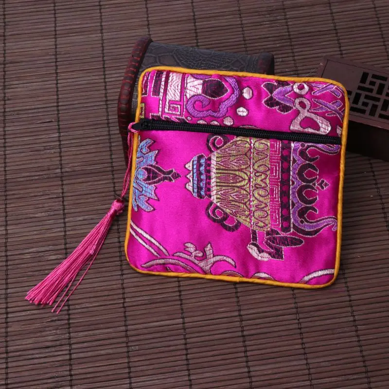 Classic Chinese Embroidery Jewelry Bag Organizer Silk Tassel Traditional Pouch