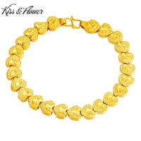 kissflower br190 fine jewelry wholesale fashion woman girl bride birthday wedding gift vintage heart 24kt gold bracelet