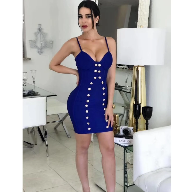 Модное женское сексуальное Бандажное платье на бретельках синего и розового