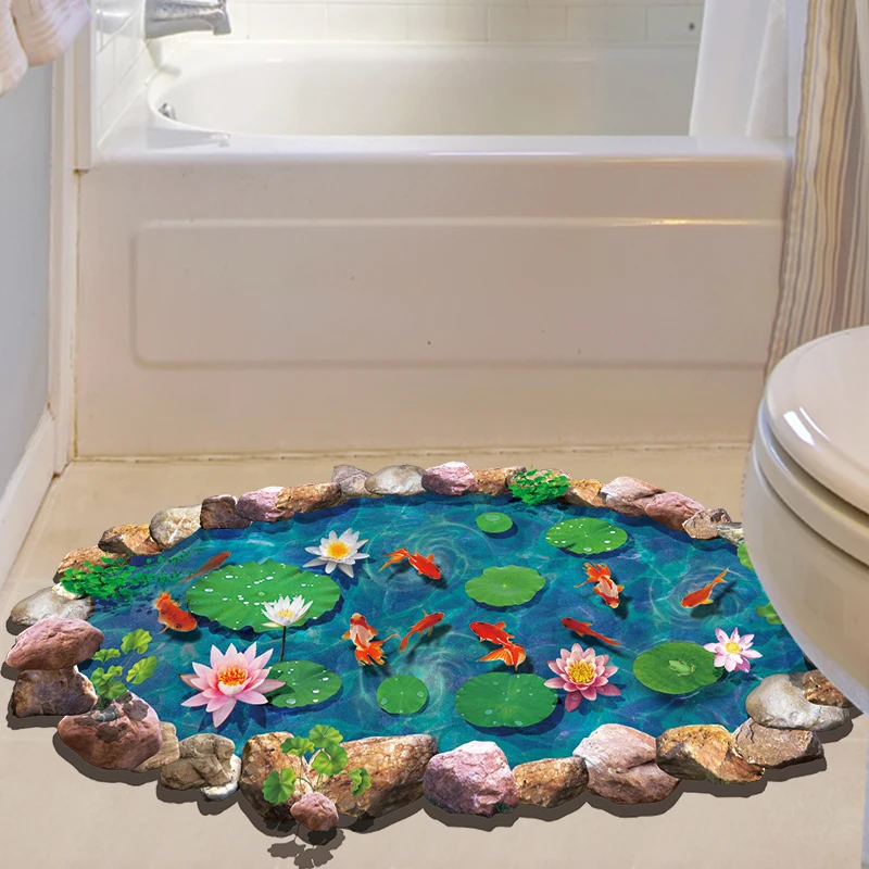 [SHIJUEHEZI] Рыба из листьев лотоса пруд 3D наклейки на пол виниловые DIY для домашнего