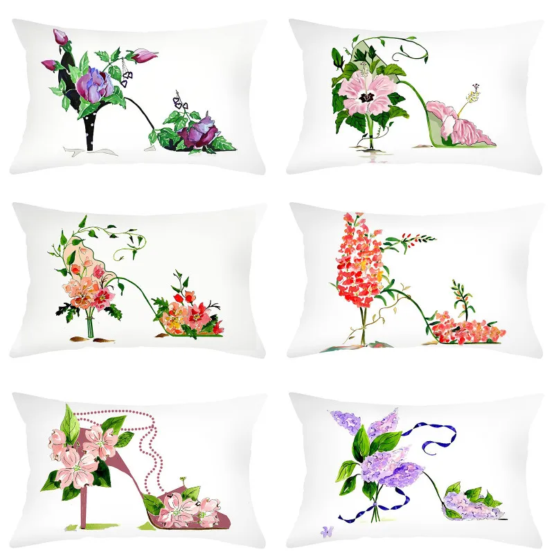 

Creative Flower High Heel Print Pillow Cases Flower Throw Pillows For Living Room Sofa Car Cushion Cover Home Decor 30x50cm