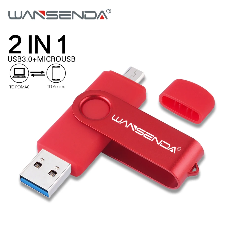 USB флеш-накопитель WANSENDA OTG, высокоскоростной флеш-накопитель 256 ГБ, 128 ГБ, 64 ГБ, 32 ГБ, 16 ГБ, 2 в 1, микро USB накопитель и USB 3,0, флеш-накопитель