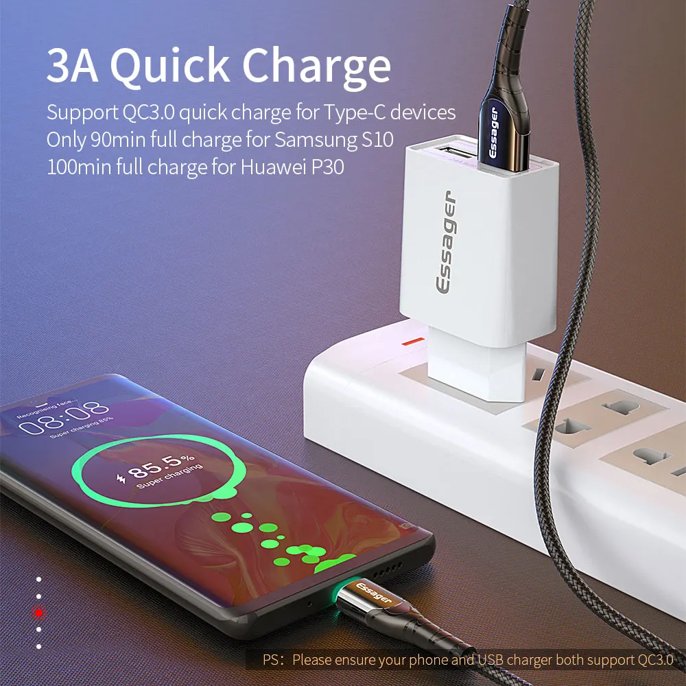 Кабель зарядный Essager USB Type C для Samsung Redmi Note 8 7|Кабели мобильных телефонов| |