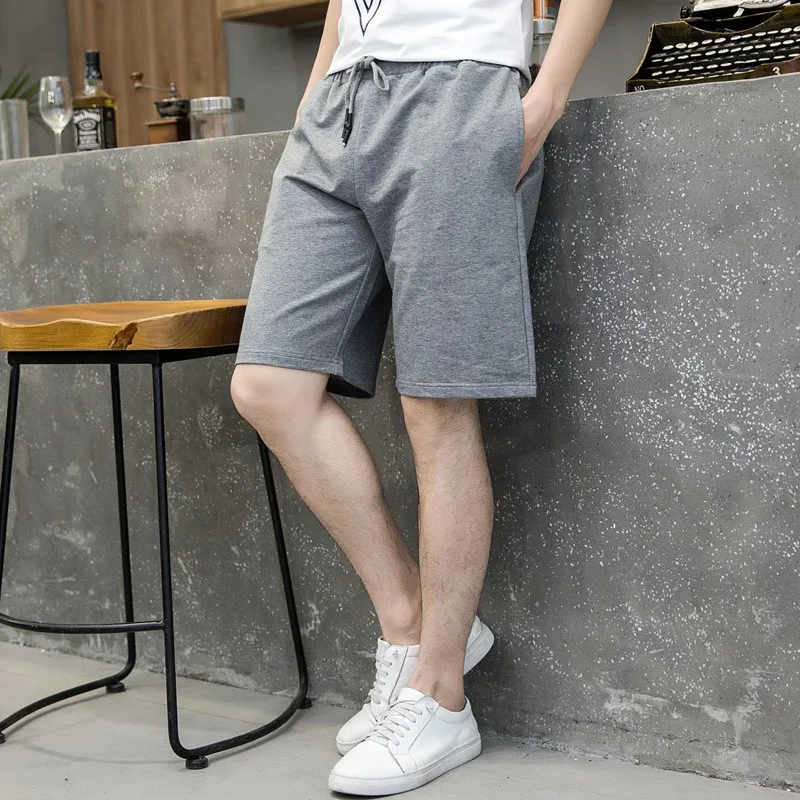 

Summer Men Knee Length Shorts Elastic Waist Solid Color Beach Shorts Leisure Streetwear Bermuda Masculina Plus Size M-5XL Shorts