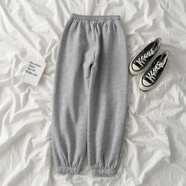 

Women Pants New Elastic Waist Plus Velvet Thick Loose Pants Casual Wild Solid Color Slim Stretchy Pants Sports Feet Pants