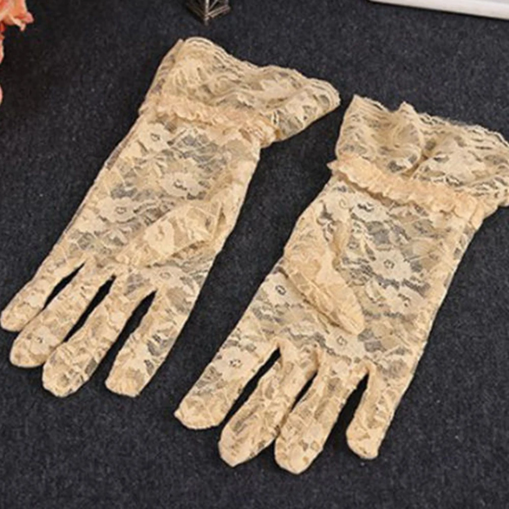 

Sexy Lace Short Full Gloves Evening Party Pageant Gloves High Elasticity Knit Mesh Mittens Breathable Sun Gloves