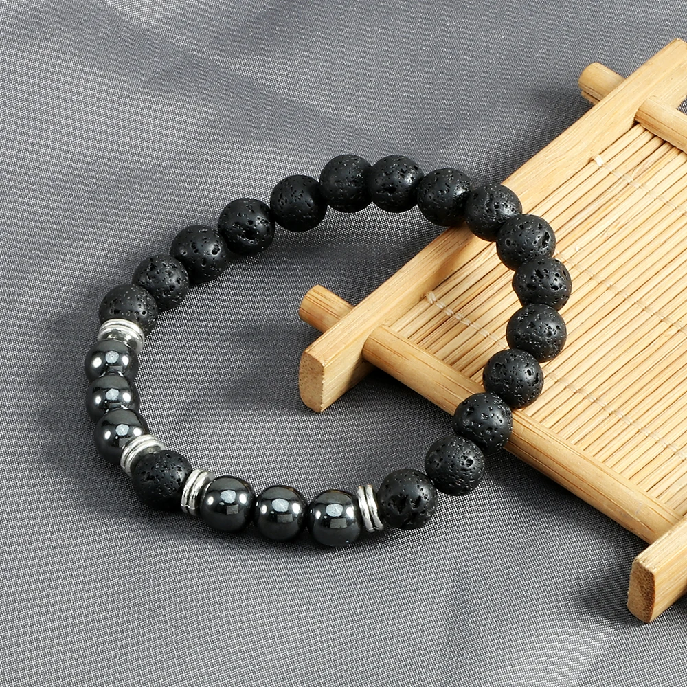 

8mm Natural Tiger Eye Onyx Stone Beads Bracelets Charm Men Black Hematite Elastic Bangles Women Stretch Jewelry Pulsera Hombre