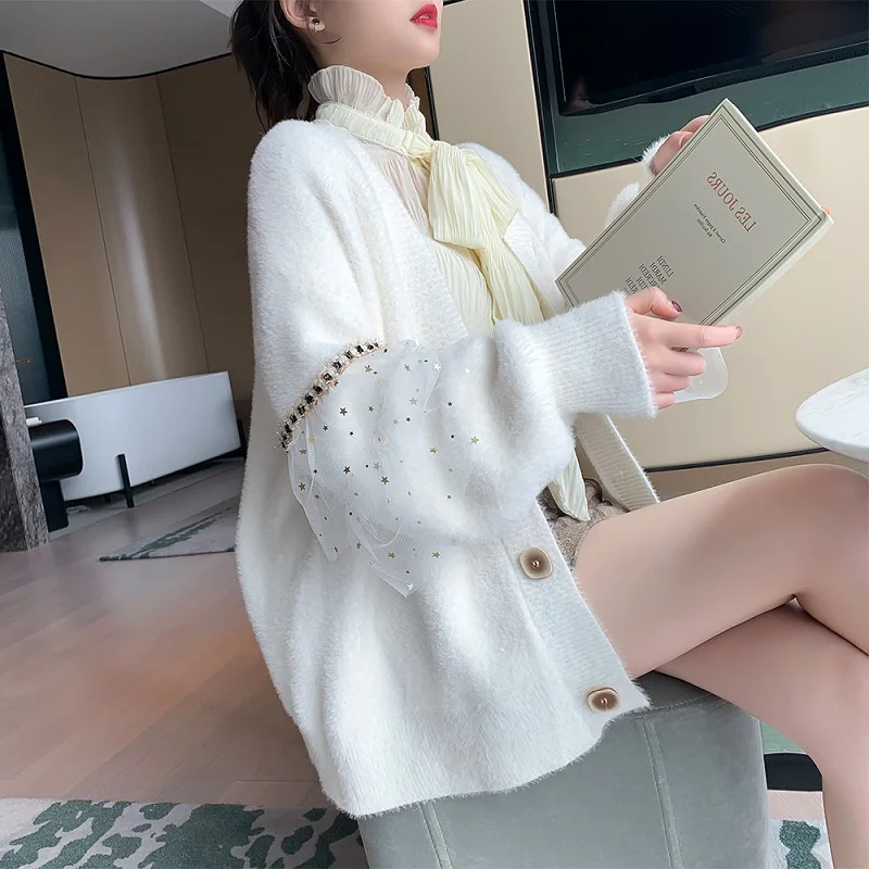 

Новинка, корейский свитер из искусственной норки, пальто, осенне-зимняя куртка, женский свободный вязаный кардиган на пуговицах, однотонное...