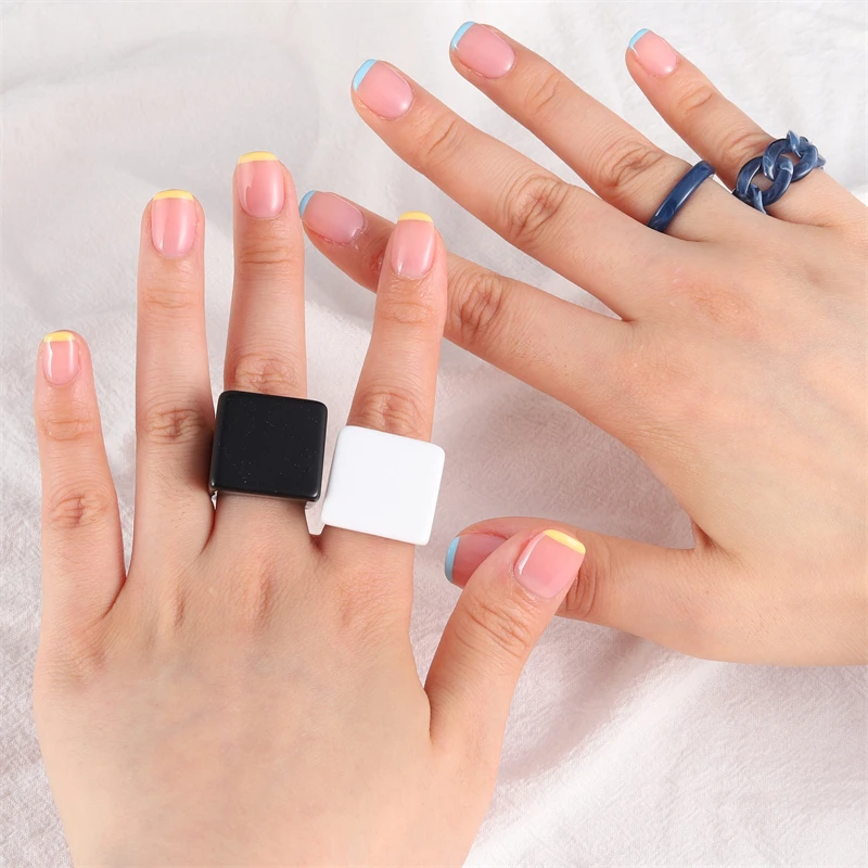 

Resin Ring Acrylic Irregular Geometric Square Blue Brown Rings for Women Party Finger Jewelry Korea Style