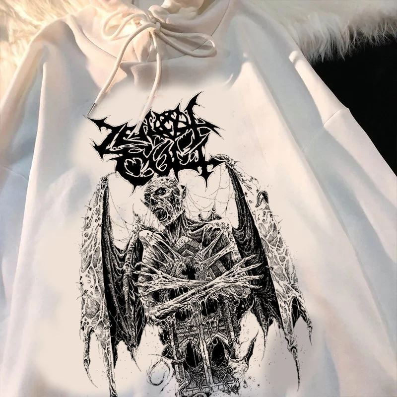 

New Women's Hoodie Harajuku Y2K Top Harajuku Retro Korean Black Demon Punk Streetwear Gothic Skull Anime Printed Clothes
