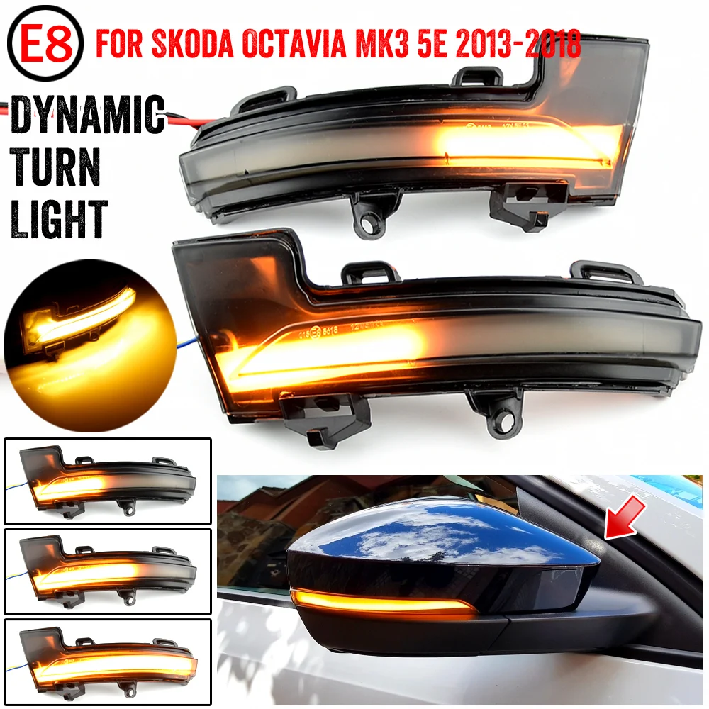 

Для Skoda Octavia Mk3 A7 5E, Динамический светодиодный поворотный сигнал, мигающее зеркало, мигасветильник 2014 2015 2016 2017 2018