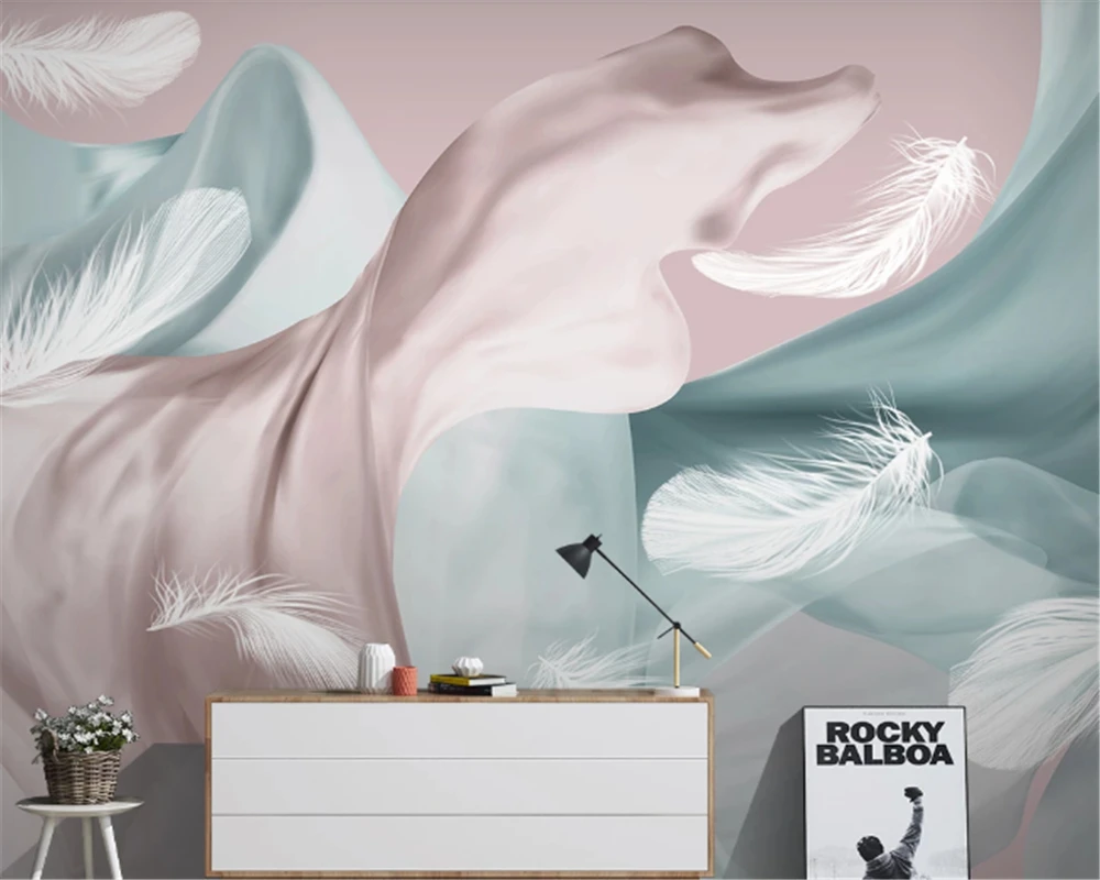 

beibehang Custom size Nordic modern minimalist light luxury feather geometric abstract TV background wall painting Paped Pared