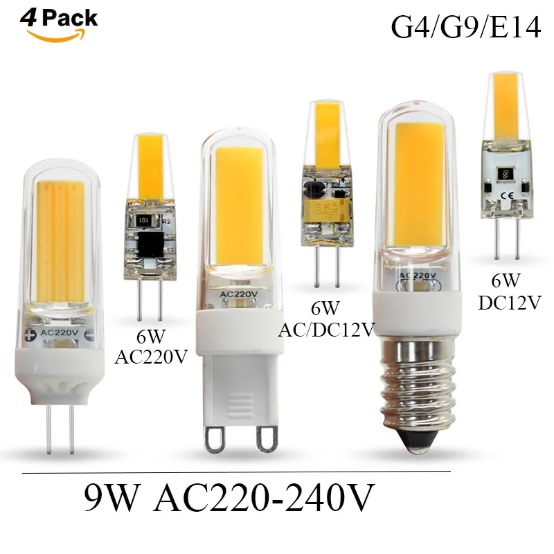 Ампулы Стекло G9 G4 E14 6 Вт 9 отсутствие мерцания светодиодный COB лампы 220V 12V