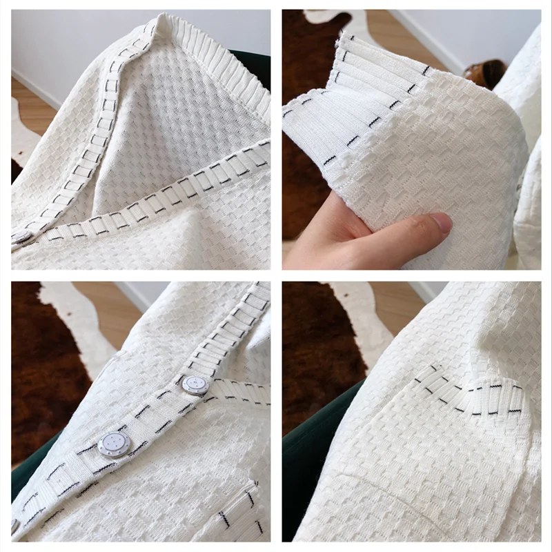 

New Women V-Neck Spring Short Cardigan Long Sleeve Sweater Autumn Winter Knitted Loose Oversize Jumper Casual Female Tops Jacket