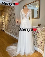 vestido de novia boho wedding dresses v neck beach lace bridal wedding gowns elegant bohemian tulle a line bridal dress