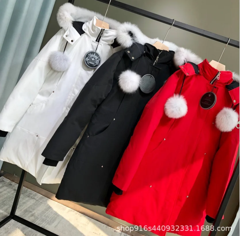 

2020 Winter windproof and waterproof jacket ladies mid-length down jacket large fur collar hooded jacket