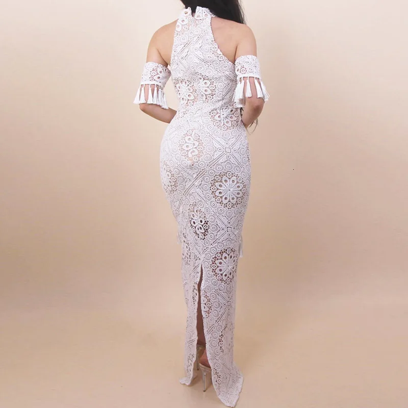 Feditch кружевное элегантное платье с вышивкой, белое длинное платье макси, женское осеннее винтажное облегающее платье с кисточками, женское платье без рукавов