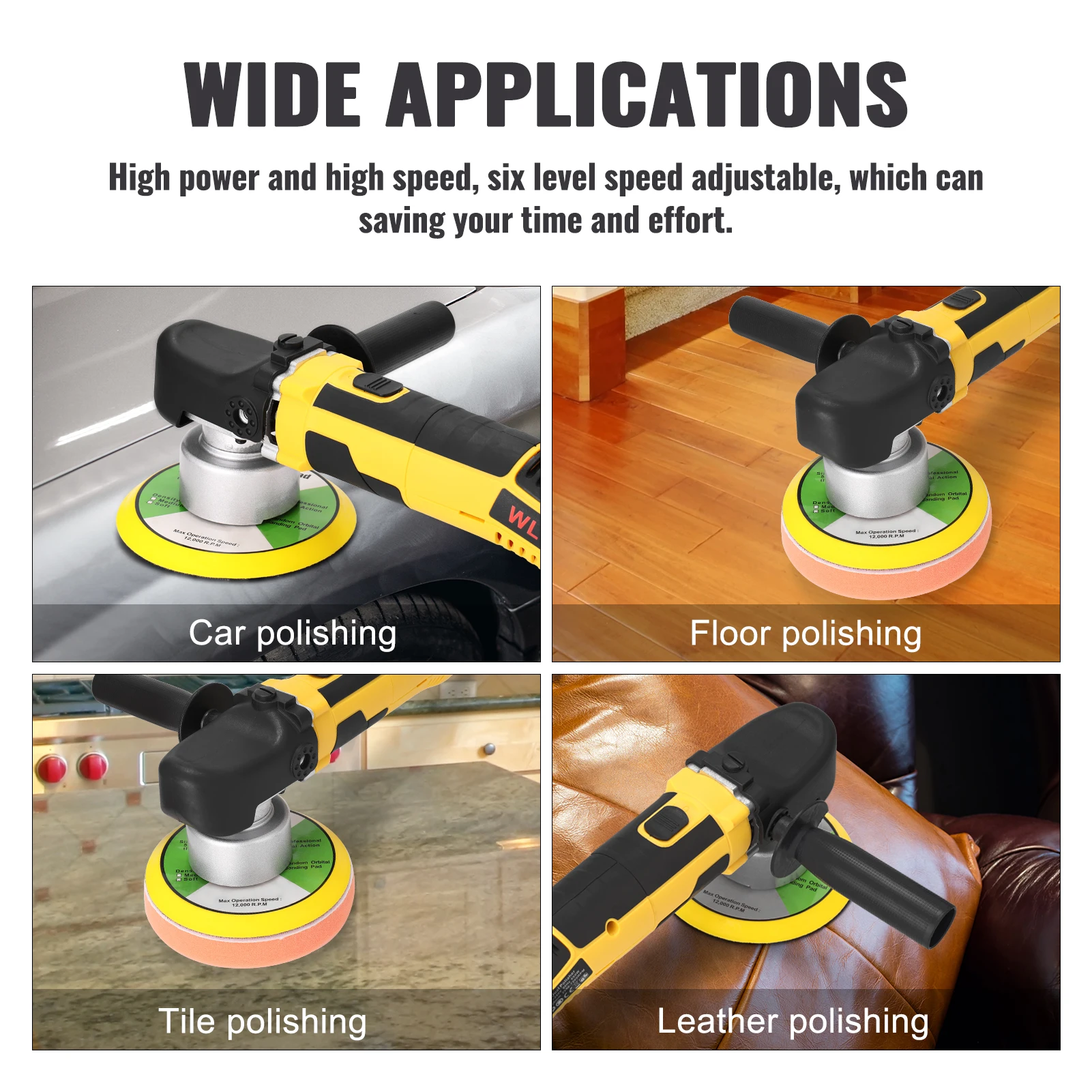 

220V~240V 680W 6 Level Speed Adjustable Electric Car Polishing Machine Shock Polisher Sealing Glaze Waxing Machine Utility Tool