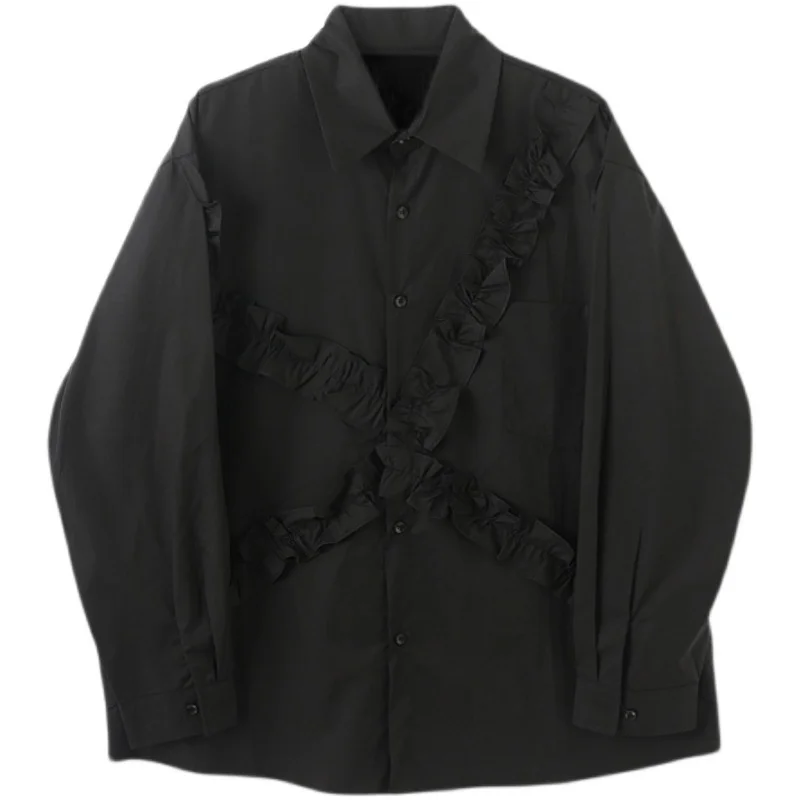 Men's Long Sleeve Shirt Spring And Autumn New Korean Japanese Wooden Ear Side Decoration Leisure Loose Large Size Shirt