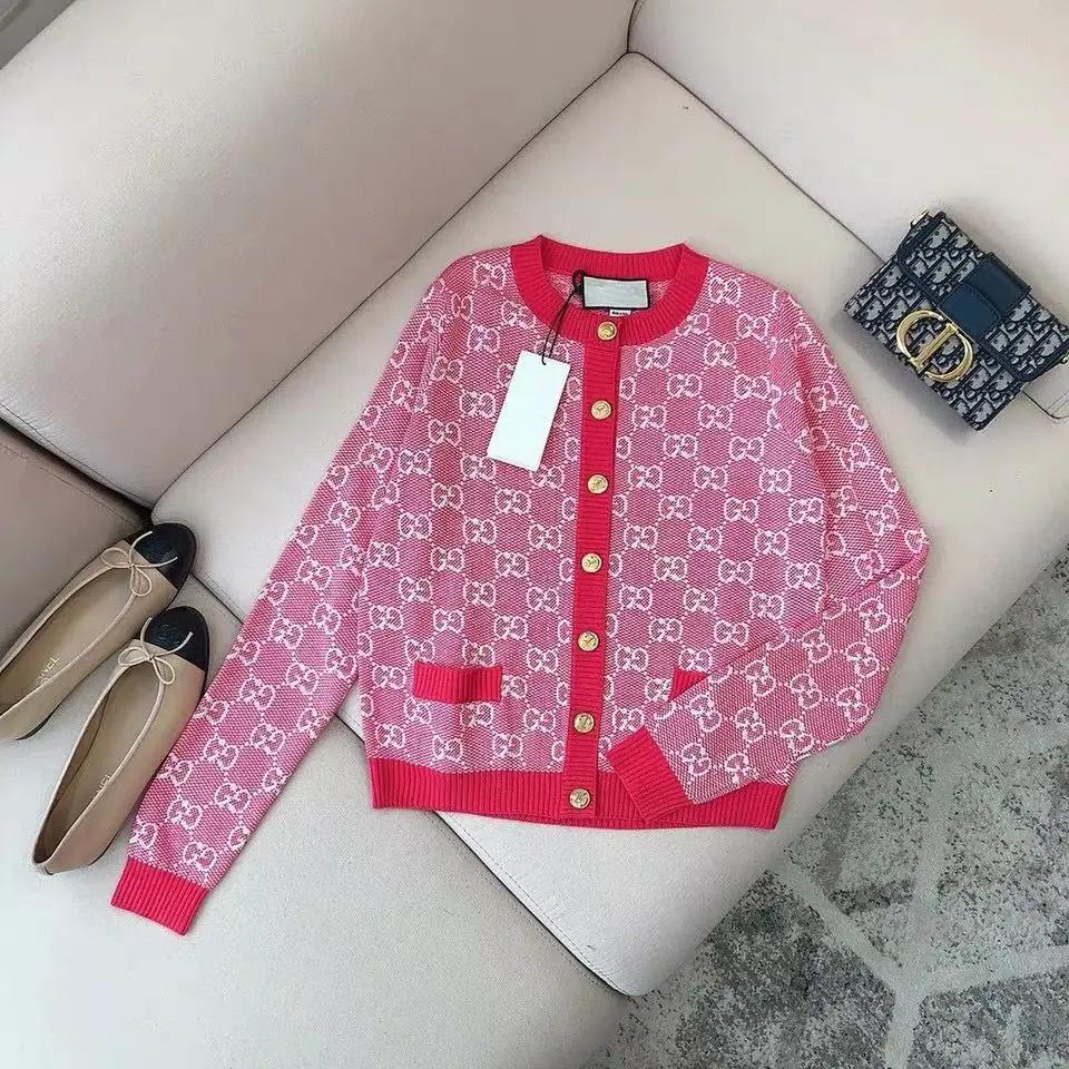 

2020 autumn new wool knitted cardigan kuqichao double g jacquard slim long sleeve cardigan jacket g versatile