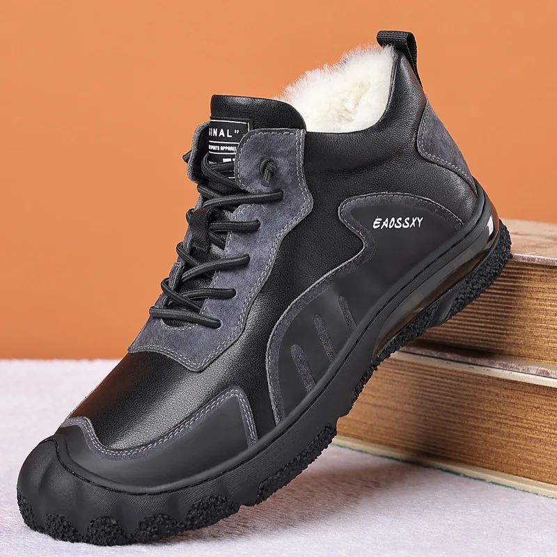 

Winter Outdoor Sheep Fur Boots Men's High Top Leisure Shoes 2021 New Wear-resistant Wool Designer Luxry Handmade Boots M3389