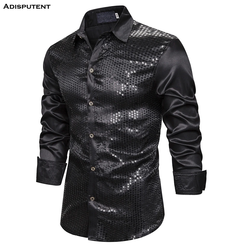 Вечерние рубашки из блестящего шелка для ночного клуба роскошное мужское платье