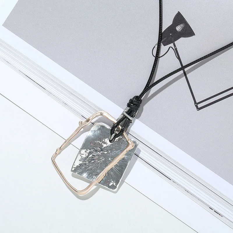 

ELOHYI Long Necklace Double Plated Vintage Statement Geometric Pendants Women Fashion Jewelry Collares Mujer Kolye Jewelry