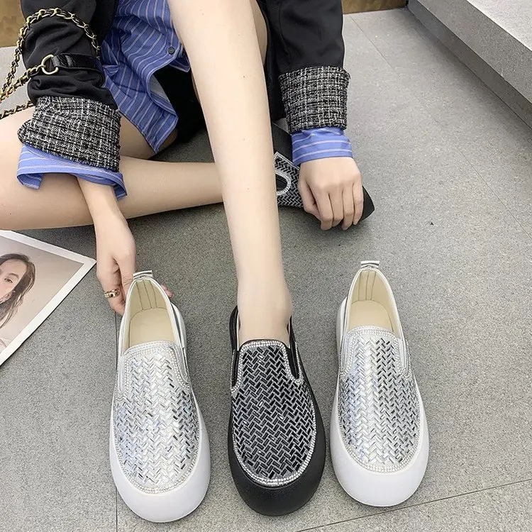 

2021 Fashion Bling Crystals Sneakers Women Chunky Casual Platform Comfortable Vulcanized Walking Shoes Women's Zapatillas Mujer