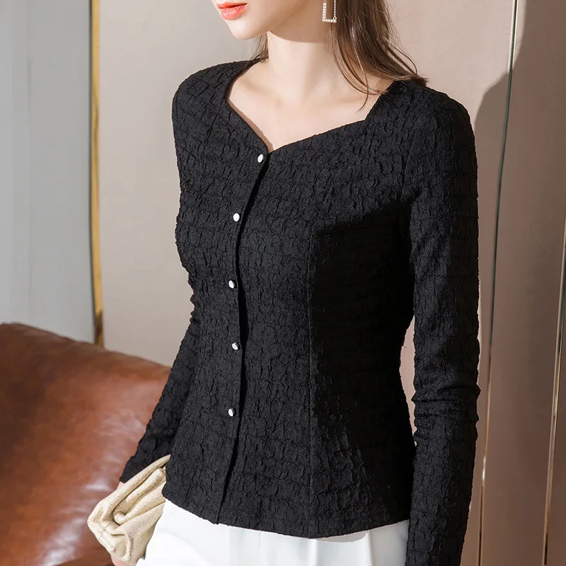 

European chiffon shirt women's autumn 2020 new long sleeve button temperament foreign style small shirt waist retro square