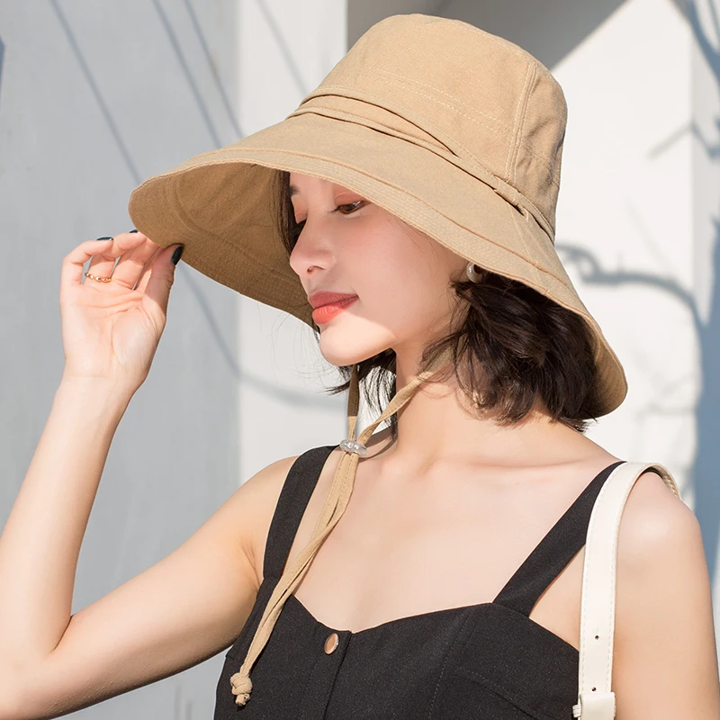 Женская шляпа в рыбацком стиле летняя уличная с большими полями черная Корейская