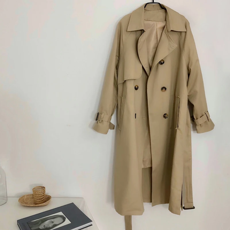 

Autumn Long Double Breasted Women's Trenches Turn Down Collar Lace Up Female Coats 2021 Fashion Casual Solid Ladies Coat Tops