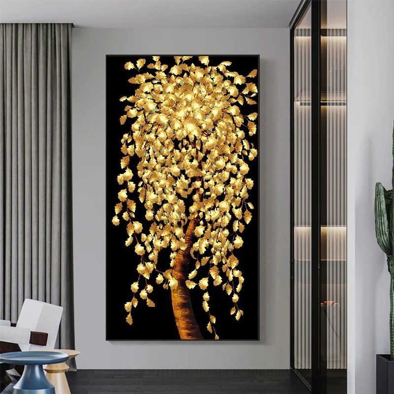 Современное большое дерево с золотыми листьями роскошное художественное