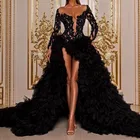 Черное длинное платье-пачка с оборками, кружевное платье с бисером и жемчугом для выпускного вечера, 2019