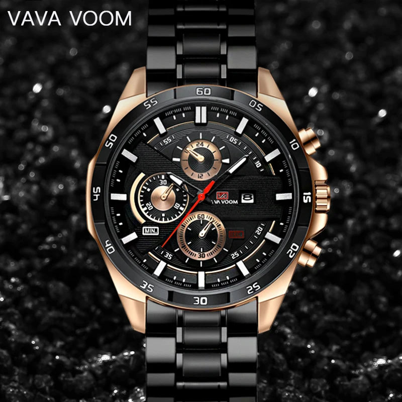 

VAVA VOOM Top Brand Luxury Mens Watches 30M Waterproof Stainless Steel Watch Quartz Men Date Calendar Business Wristwatch Reloj